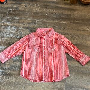 Chico's Women's Size 3 Silk Blend 3/4 Sleeve Blouse Red White Striped Top Button